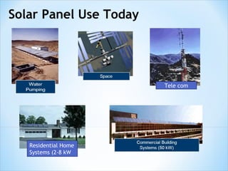 Solar Panel Use Today




                        Tele com




   Residential Home
   Systems (2-8 kW
 