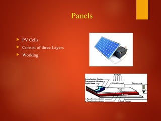 Panels
 PV Cells
 Consist of three Layers
 Working
 