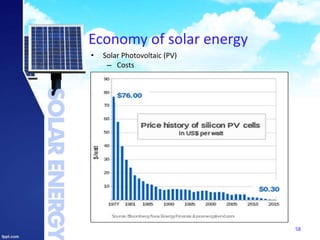Economy of solar energy
58
• Solar Photovoltaic (PV)
– Costs
 