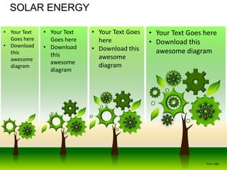 SOLAR ENERGY

• Your Text   • Your Text   • Your Text Goes   • Your Text Goes here
  Goes here     Goes here     here
• Download
                                               • Download this
              • Download    • Download this
  this          this
                                                 awesome diagram
  awesome                     awesome
                awesome       diagram
  diagram
                diagram




                                                                Your Logo
 