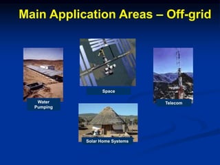 Solar Home Systems
Space
Water
Pumping
Telecom
Main Application Areas – Off-grid
 