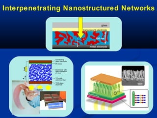 Interpenetrating Nanostructured Networks
-
metal electrode
transparent electrode
glass
+
- 100 nm
---
metal electrode
transparent electrode
glass
+
- 100 nm
 