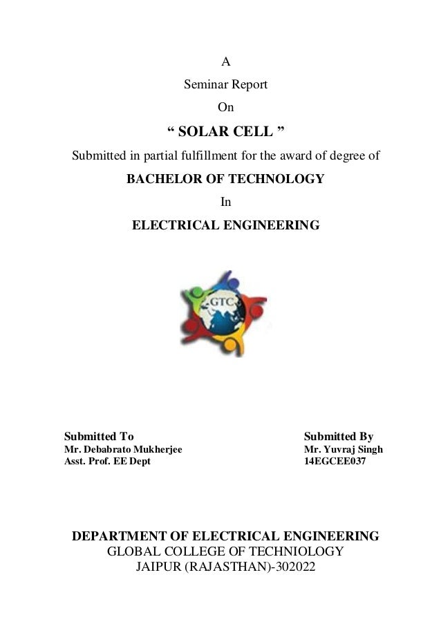 front page of solar cell report front page report