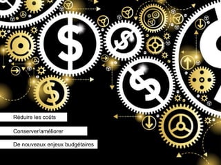 Réduire les coûts

      Conserver/améliorer
l’efficience
      De nouveaux enjeux budgétaires
 