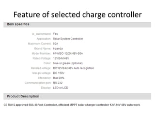 Feature of selected charge controller
 