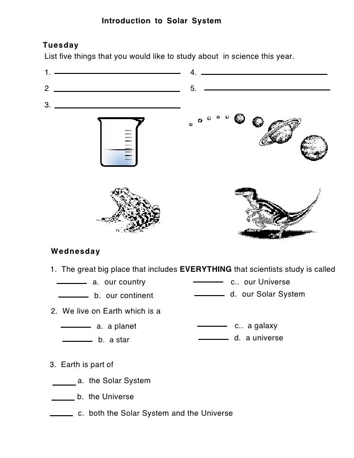 Solar Introduction Solar System Worksheet 1