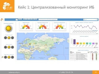solarsecurity.ru +7 (499) 755-07-70 11
Кейс 1: Централизованный мониторинг ИБ
 