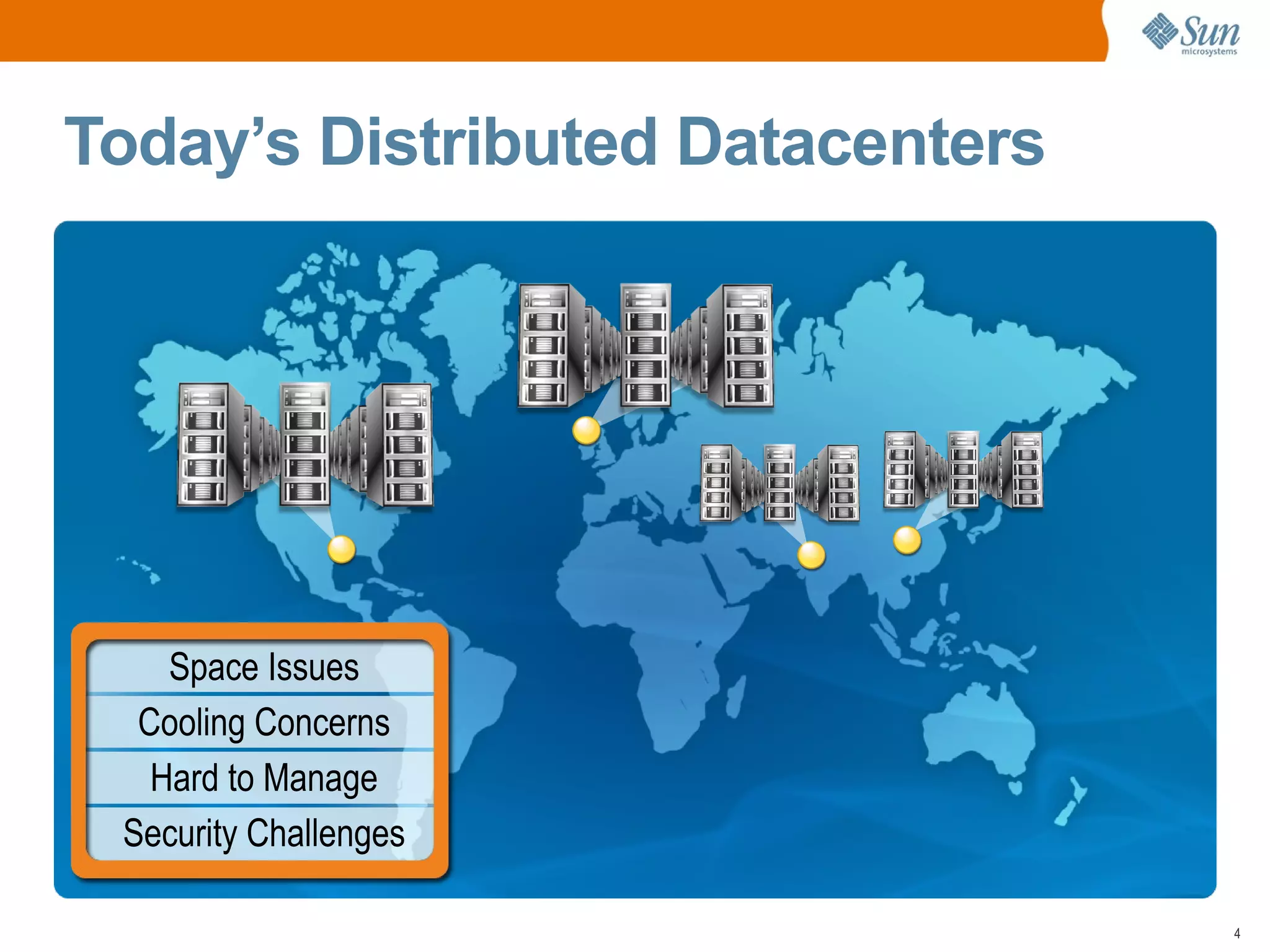 Today’s Distributed Datacenters




    Space Issues
  Cooling Concerns
   Hard to Manage
 Security Challenges

                                  4
 