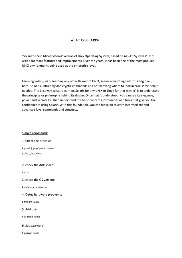 Solaris basics | PDF | Operating Systems | Computer Software and ...