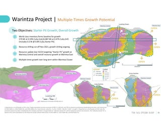26
TSX: SLS; OTCQB: SLSSF
Warintza Project | Multiple-Times Growth Potential
Two Objectives: Starter Pit Growth, Overall Growth
World class inventory forms baseline for growth
579 Mt at 0.59% CuEq (Ind) & 887 Mt at 0.47% CuEq (Inf)
(Includes 0.3 Bt @ 0.8% CuEq Starter Pit)
Resource drilling cut-off Nov 2021, growth drilling ongoing
Resource update due H2/23 targeting “Starter Pit” growth at
Warintza Central and overall resource growth at Warintza East
Multiple-times growth over long term within Warintza Cluster
1.Reported at a cut-off grade at 0.3% CuEq. Copper equivalent assumes recoveries of 90% Cu, 85% Mo, and 70% Au based on preliminary metallurgical test work, and metal prices
of US$3.50/lb Cu, US$15.00/lb Mo, and US$1,500/oz Au. CuEq formula: CuEq (%) = Cu (%) + 4.0476 × Mo (%) + 0.487 × Au (g/t). 2. Reported at a cut-off grade at 0.6% CuEq. No
economic analysis has been completed by the Company and there is no guarantee an ‘Indicative Starter Pit’ will be realized or prove to be economic. The ‘Indicative Starter Pit’ is
based on the same assumptions as the Resource except utilized metal prices of US$1.00/lb Cu, US$7.50/lb Mo, and US$750/oz Au.
Long Section
Cross Section
 