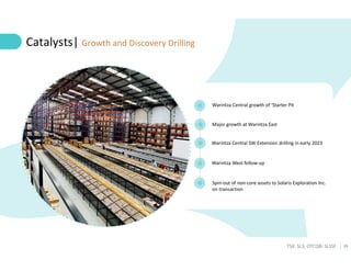 19
TSX: SLS; OTCQB: SLSSF
Catalysts| Growth and Discovery Drilling
Warintza Central SW Extension drilling in early 2023
Warintza West follow-up
Spin-out of non-core assets to Solaris Exploration Inc.
on transaction
Major growth at Warintza East
Warintza Central growth of ‘Starter Pit
 