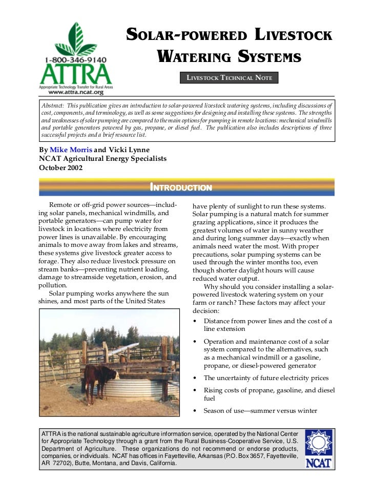 SolarPowered Livestock Watering Systems