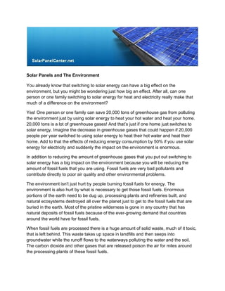Solar panels and the environment