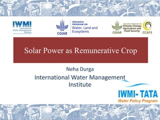 Solar Power as Remunerative Crop
Neha Durga
International Water Management
Institute
 