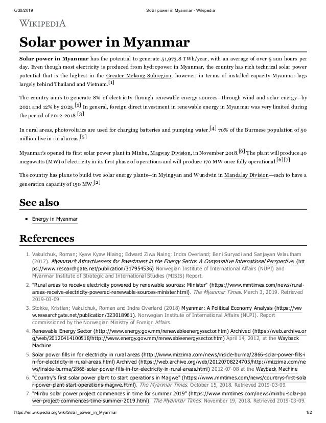 Solar Power In Myanmar 2019