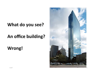 What	
  do	
  you	
  see?	
  
	
  
An	
  oﬃce	
  building?	
  
	
  
Wrong!	
  
6-­‐14	
   1	
  
 