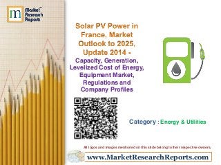 www.MarketResearchReports.com
Capacity, Generation,
Levelized Cost of Energy,
Equipment Market,
Regulations and
Company Profiles
Category : Energy & Utilities
All logos and Images mentioned on this slide belong to their respective owners.
 