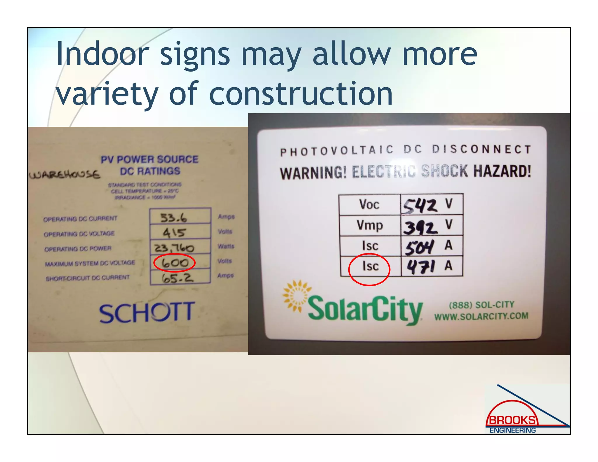 Indoor signs may allow more
variety of construction
 
