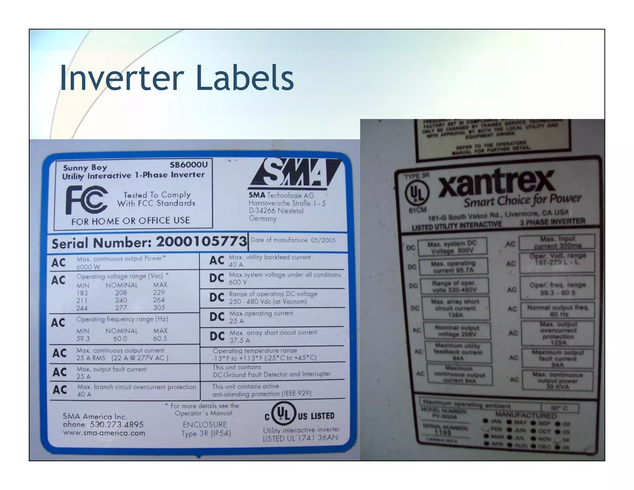 Inverter Labels
 