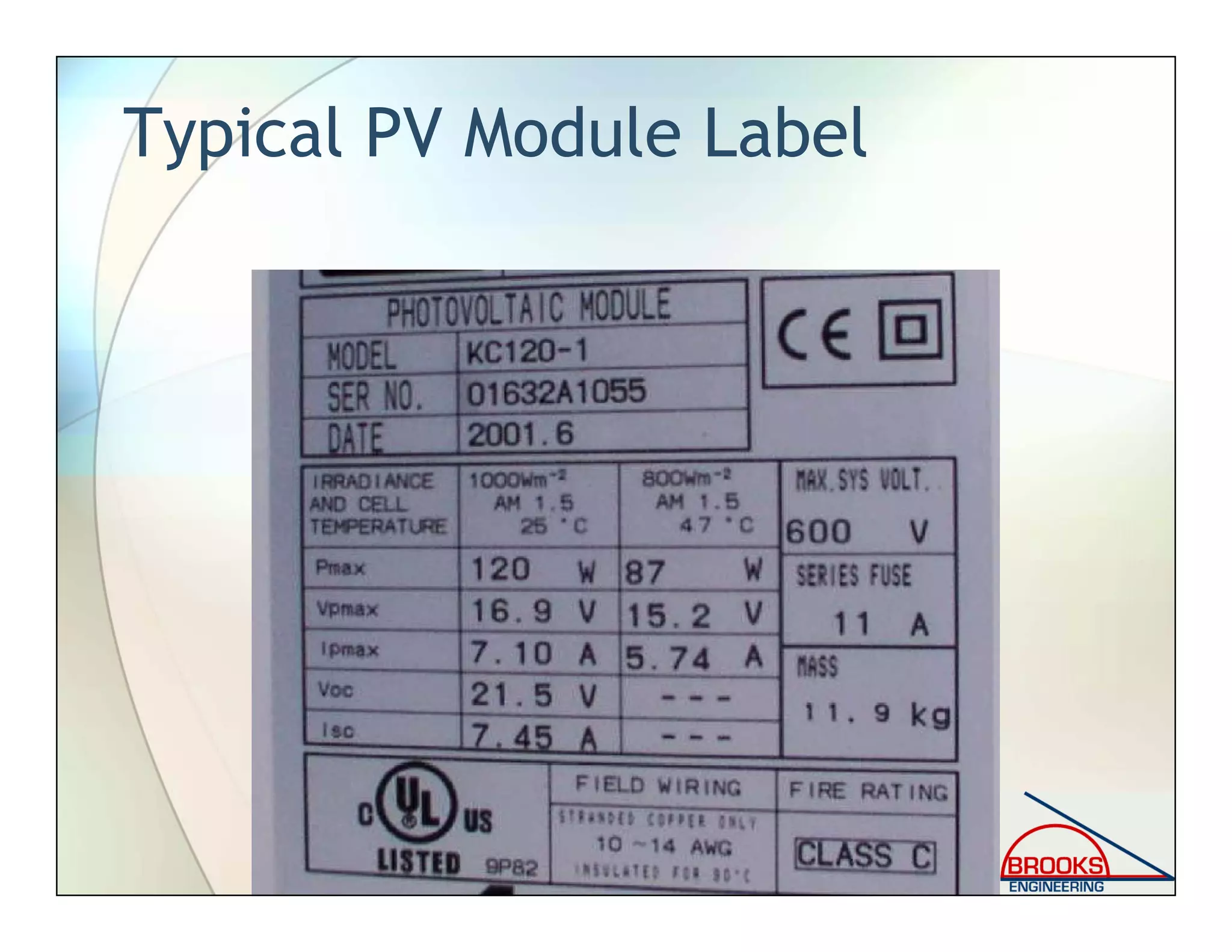 Typical PV Module Label
 