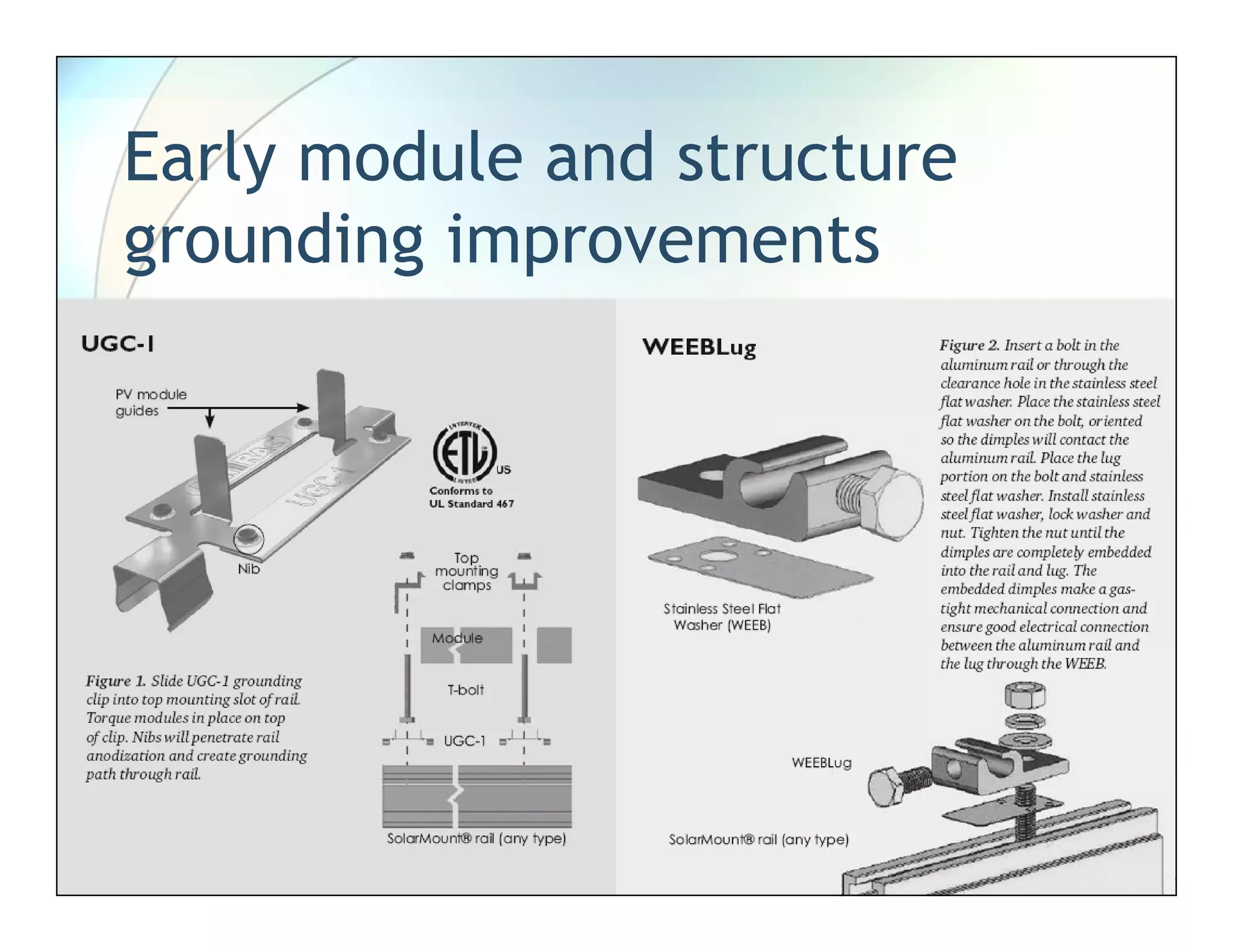 Early module and structure
grounding improvements
 