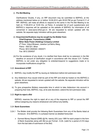 Solar RFP Document for 150mw Solar PV Projects in Bihar | PDF