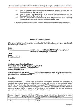 Solar RFP Document for 150mw Solar PV Projects in Bihar | PDF