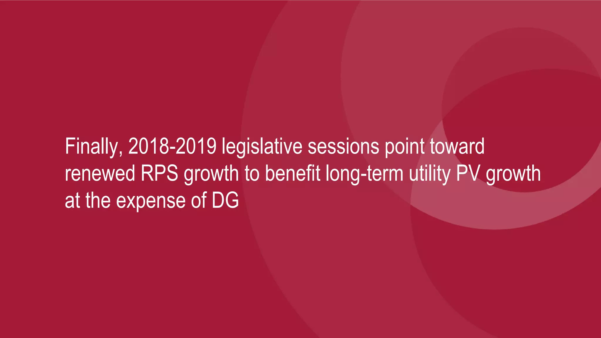 woodmac.comTrusted intelligence
Finally, 2018-2019 legislative sessions point toward
renewed RPS growth to benefit long-term utility PV growth
at the expense of DG
 