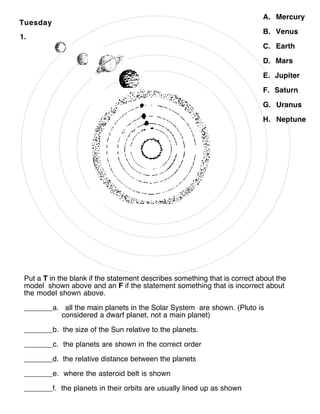 solar system models worksheet 3