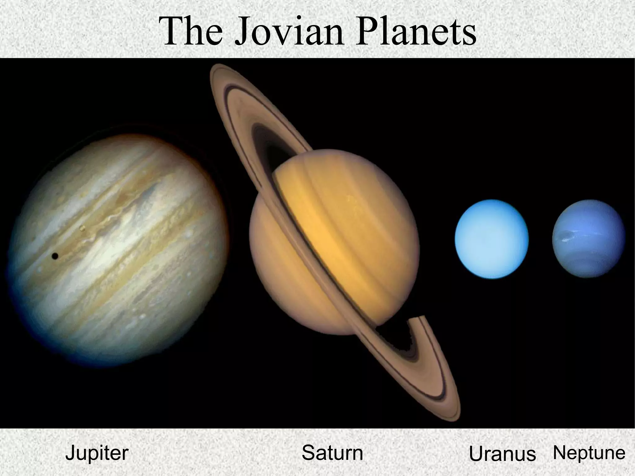The Jovian Planets

Jupiter

Saturn

Uranus Neptune

 
