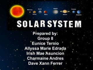 THANK YOU
FOR
LISTENING!
Prepared by:
Group 8
Eunice Ternio
Allyssa Marie Edrada
Irish Mae Asuncion
Charmaine Andres
Dave Xann Ferrer
 