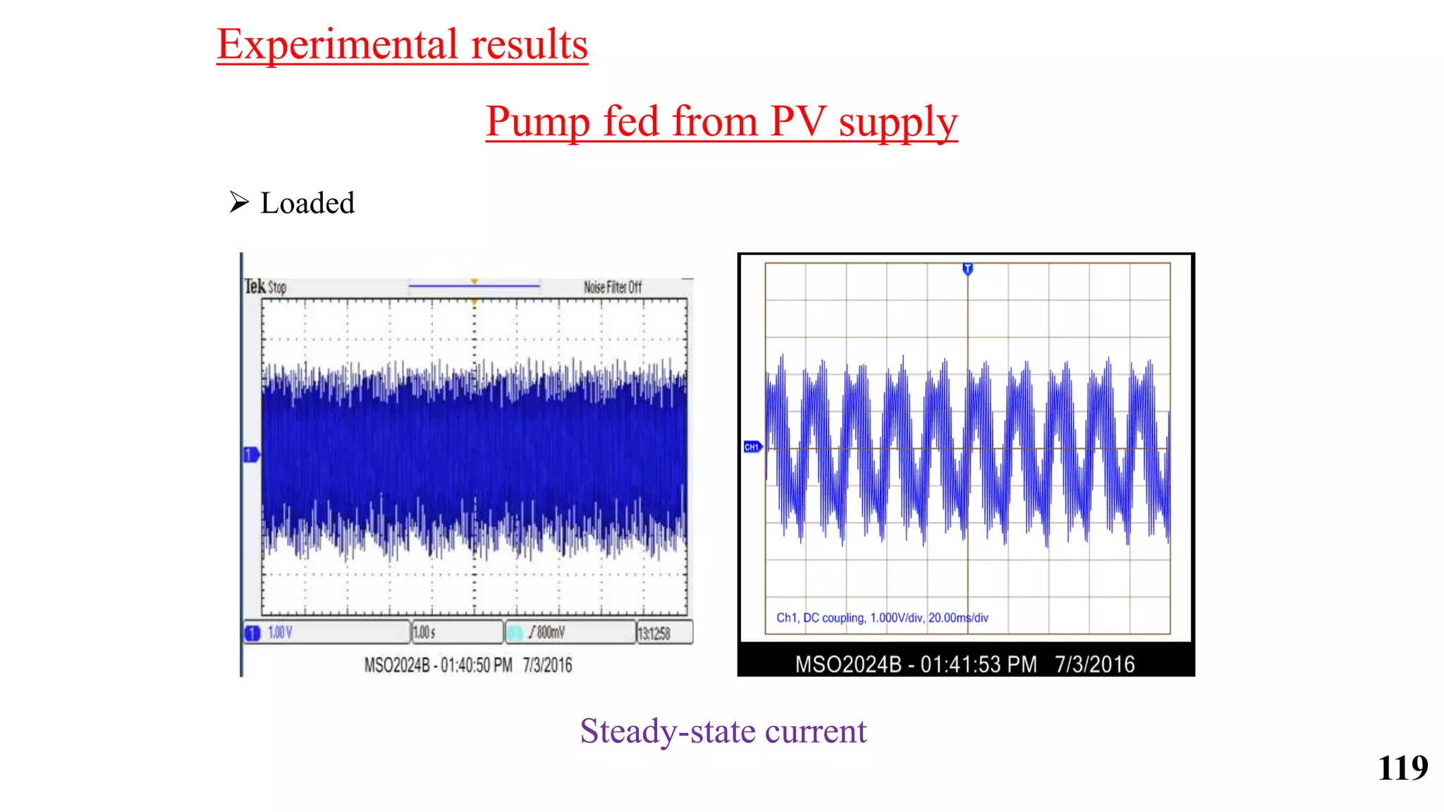 Pump fed from PV supply
 Loaded
Steady-state current
Experimental results
119
 