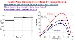 Single-Phase Induction Motor-Based PV Pumping System
Performance Enhancement under Closed-Loop Operation
Closed Loop System Limited by Duty-Cycle Control
Simulatuion Results – Dynamic Response
76
 