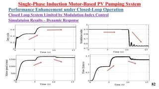 Single-Phase Induction Motor-Based PV Pumping System
Performance Enhancement under Closed-Loop Operation
Closed Loop System Limited by Modulation-Index Control
Simulatuion Results – Dynamic Response
82
 