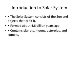Comprehensive Overview of the Solar System: Planets, Sun, and Celestial ...
