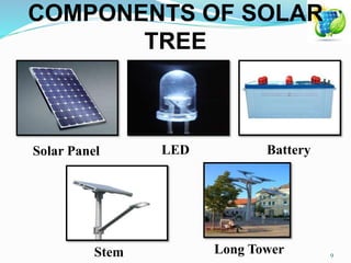 COMPONENTS OF SOLAR
TREE
9
Solar Panel LED Battery
Stem Long Tower
 