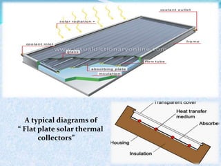 A typical diagrams of
“ Flat plate solar thermal
collectors”
 