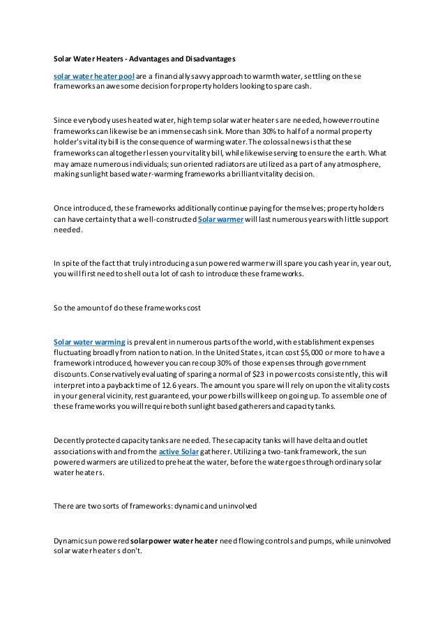 Solar water heaters advantages and disadvantages