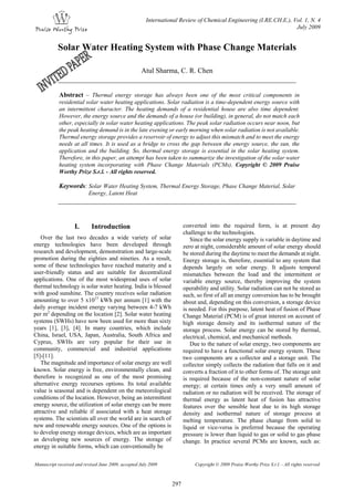 Solar water heating with phase change materials | PDF