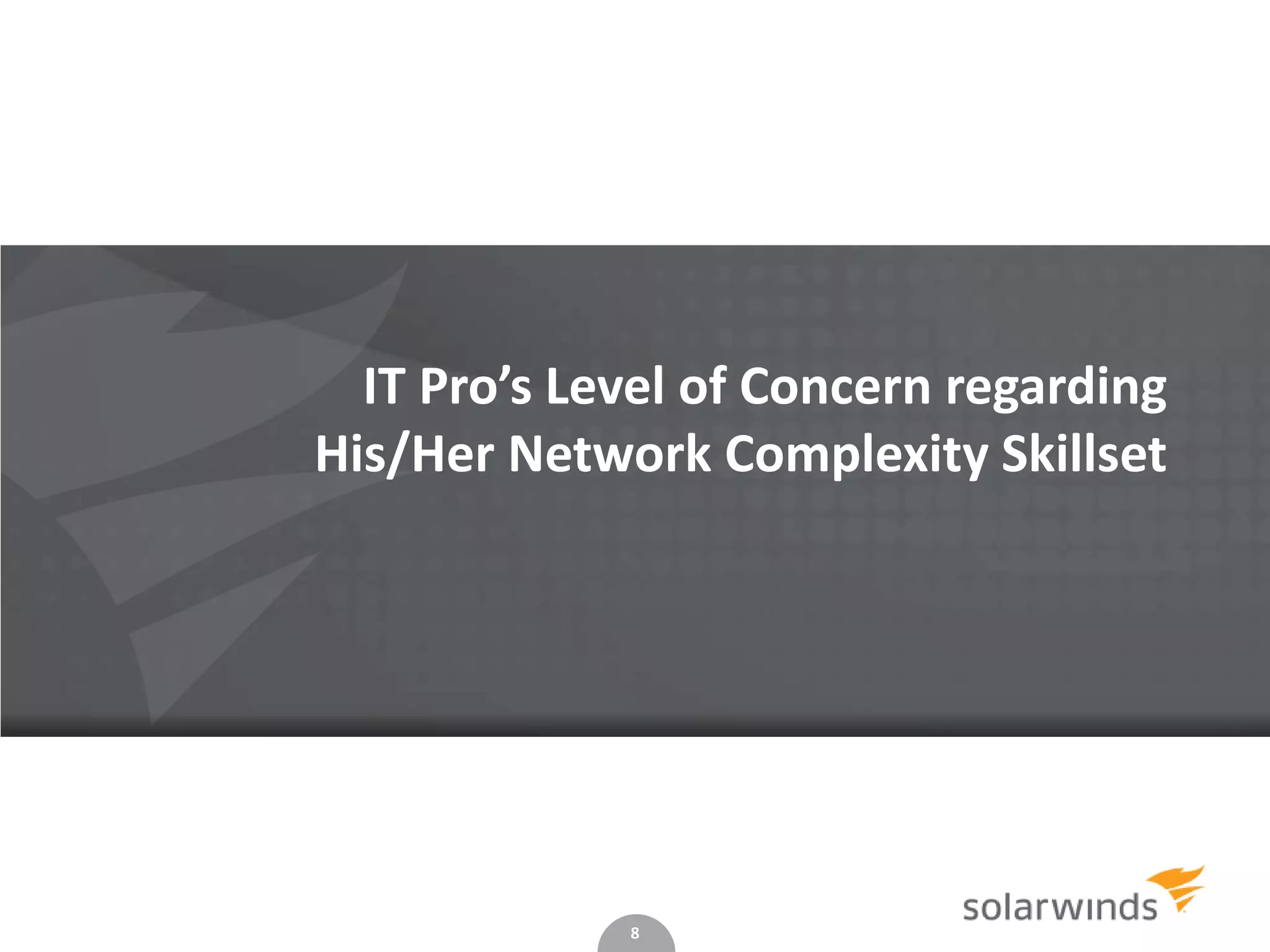 8
IT Pro’s Level of Concern regarding
His/Her Network Complexity Skillset
 