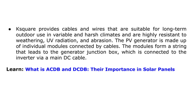 Solar Wires and Cables: A Comprehensive Guide | PDF