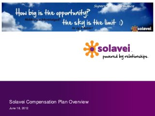 Solavei Compensation Plan Overview
June 18, 2012
 