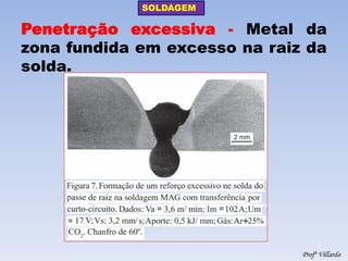 SOLDAGEM 
Profº Villardo 
Penetração excessiva - Metal da zona fundida em excesso na raiz da solda.  