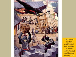 Les ChinoisJurchensedéfendantavec bombes et fuséescontrel’assautdes Mongols,Kaifeng, 1232
