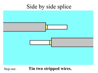 Side by side splice
Step one: Tin two stripped wires.
 