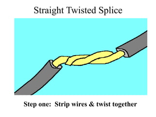 Straight Twisted Splice
Step one: Strip wires & twist together
 