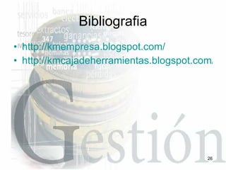 Bibliografia http://kmempresa.blogspot.com/ http://kmcajadeherramientas.blogspot.com/ 