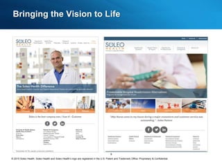 © 2015 Soleo Health. Soleo Health and Soleo Health’s logo are registered in the U.S. Patent and Trademark Office. Proprietary & Confidential.
9
Bringing the Vision to Life
 