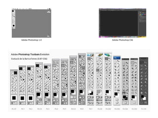 Adobe Photoshop 1.0

Evolució de la Barra d’eines (0.87-CS6)

Adobe Photoshop CS6

 