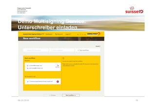 Trägerverein SuisseID
Geschäftsstelle
Steinerstrasse 37
CH-3006 Bern
Demo Multisigning Service:
Unterschreiber einladen
09.03.2016 16
 